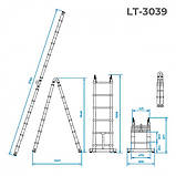 Драбина з алюмінію, універсальна, розкладна, телескопічна 12 сход., 3,85 м INTERTOOL LT-3039, фото 5