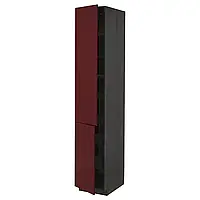 МЕТОД Высокий шкаф с полками/2 дверцами, Калларп черный/темно-красно-коричневый глянец, 40x60x220 см