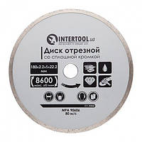 Диск алмазный отрезной по плитке, со сплошной кромкой, 180 мм, 16-18% INTERTOOL CT-3004