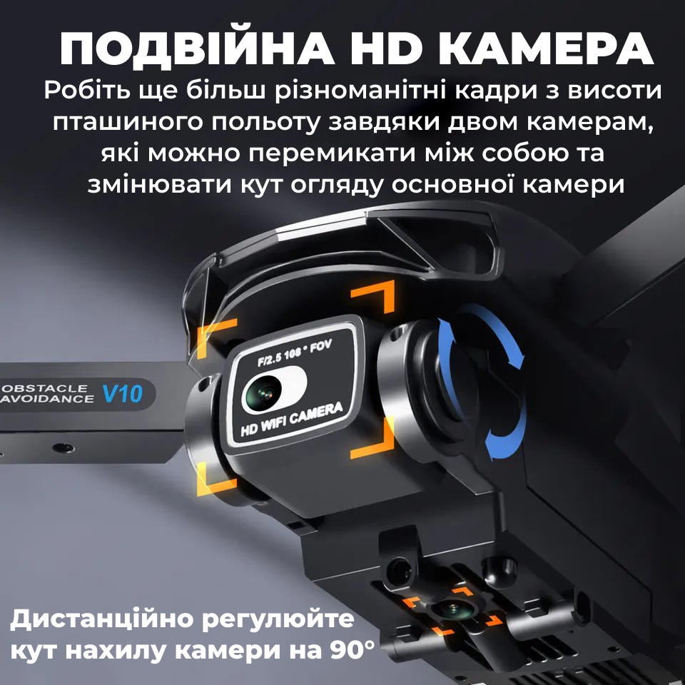 Дрон, квадрокоптер V10 4K HD с двойной камерой, RGB подсветкой мини - дрон для детей.200м. +18 мин полета - фото 7 - id-p1995159573