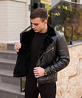 Зимова шкіряна куртка Black хорошее качество