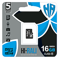 Карта Памяти Hi-Rali MicroSDHC 16gb UHS-1 10 Class Цвет Чёрный