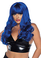 Эротический парик с челкой с длинными волнистыми волосами синего цвета Leg Avenue Misfit IntimPro