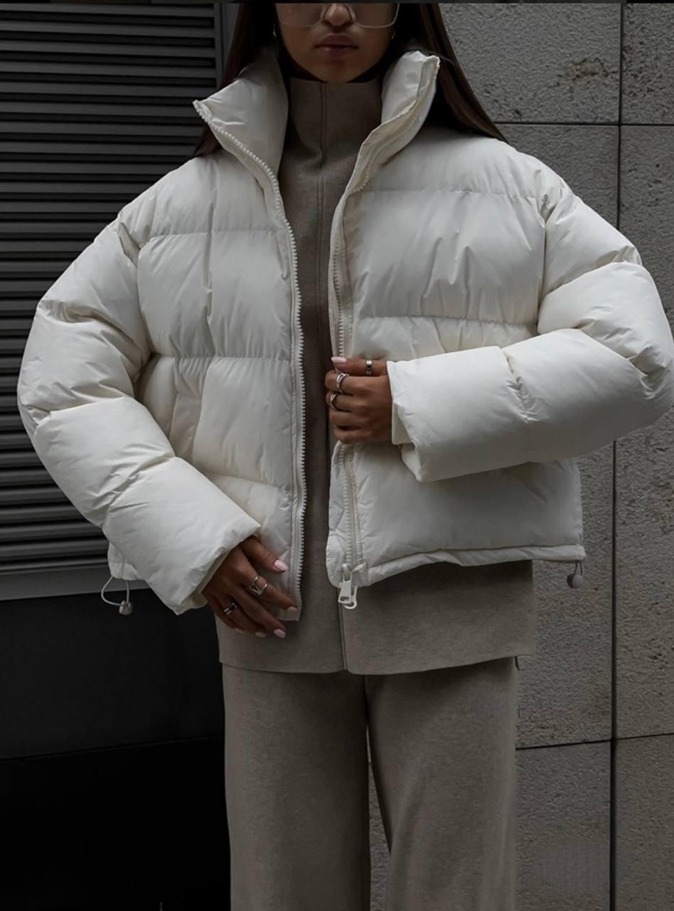 Женская стильная теплая дутая зимняя короткая куртка бежевая, Демисезонная женская куртка дутик плащевка осень - фото 6 - id-p1995252724