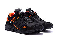 Мужские стильные черные кроссовки с яркими оранжевыми полосами из натуральной кожи на шнуровке