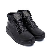 Зимние высокие кожаные ботинки черного цвета на шнуровке
