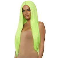 Парик эротический с салатовыми длинными прямыми волосами для ролевых игр светится в ультрафиолете Leg Avenue