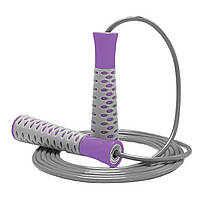 Скакалка спортивная PowerPlay 4206 серо-фиолетовая. Скакалка для похудения, бокса, фитнеса I'Pro