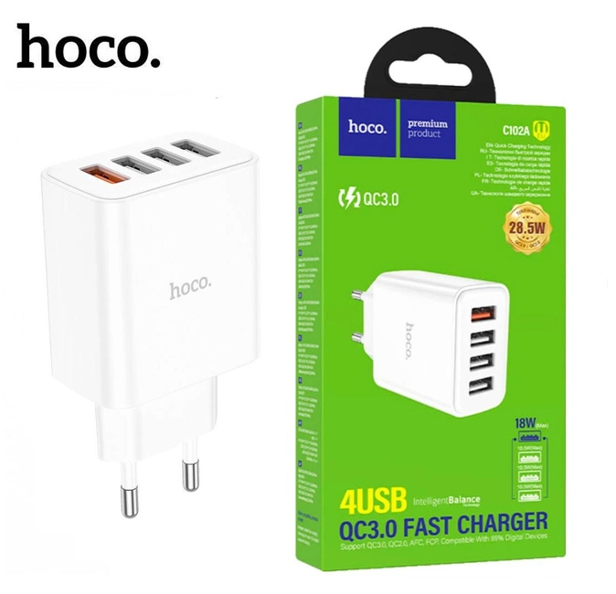 ЗЗП Мережевий Зарядний пристрій USB x 4 Hoco C102A
