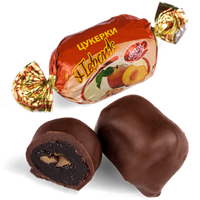 Шоколадные конфеты Персик в черном шоколаде с грецким орехом Skava