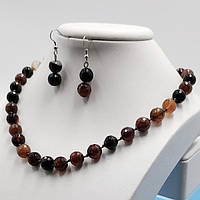 Буси та Сережки Яскраво Коричневий Агат Кулька з Огранкою 10 мм 46 см