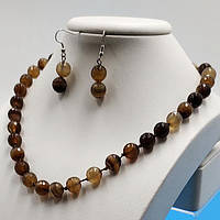 Буси та Сережки Коричневий Агат Кулька згранкою 10 мм 46 см
