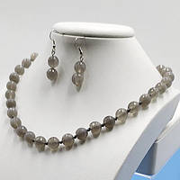 Буси та Сережки Сірий Агат Кулька з Гранкою 10 мм 46 см