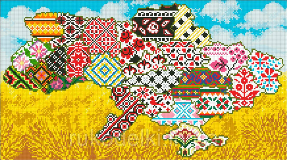Алмазна мозаїка АМЮ-001. Мапа України. 31х55 см (без підрамника)