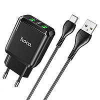 СЗУ Hoco N6 Charmer dual port QC3.0 18W Black (кабель Type-C в комплекте), сетевое зарядное устройство