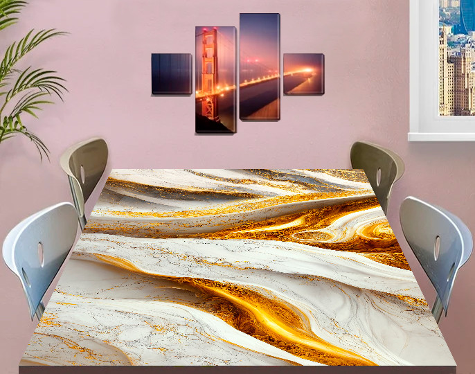 Вінілова наклейка на стіл Мармур із золотом 60 х 100 см