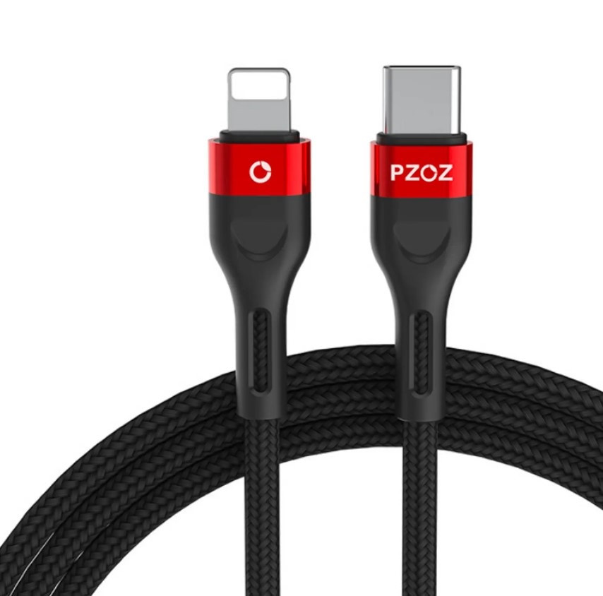⇒ Кабель для iPhone PZOZ 20W PD Smart chip 2.2A/9V (1.0m) з конекторами Type-C на Lightning (Black), фото 1