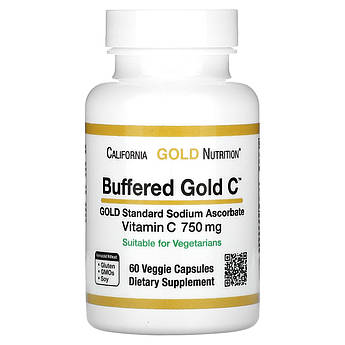 Аскорбат натрію 750 мг California Gold Nutrition Буферизований вітамін C 60 вегетаріанських капсул