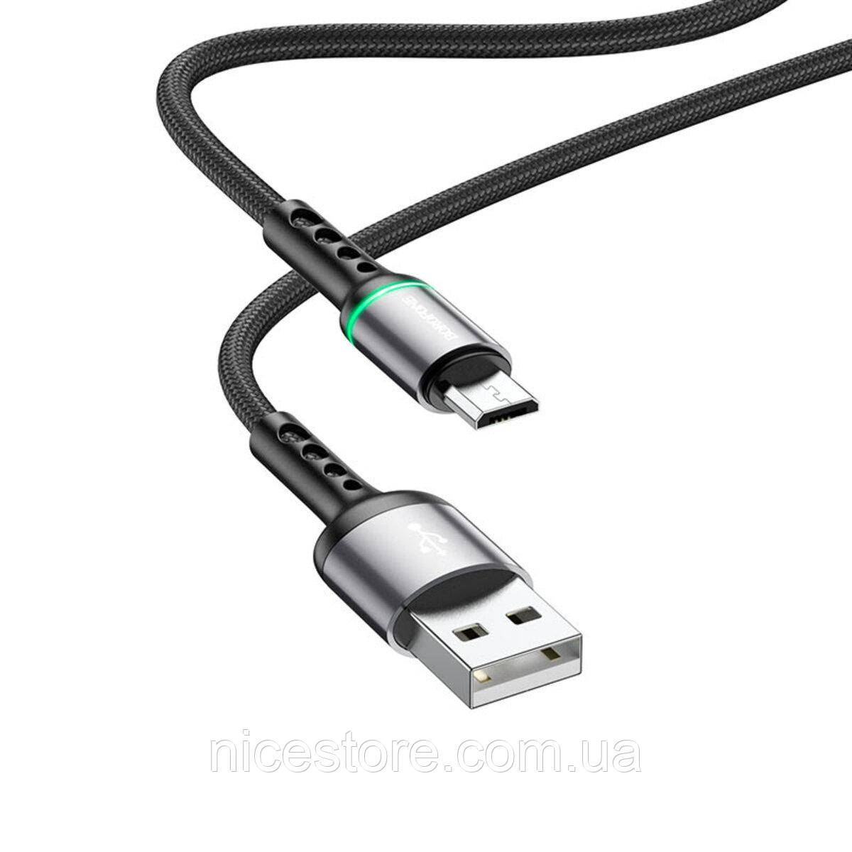 Кабель BOROFONE BU33 USB to Type-C 3A, 1.2m, nylon, aluminum connectors, light indicator, Black - фото 1 - id-p1995447210