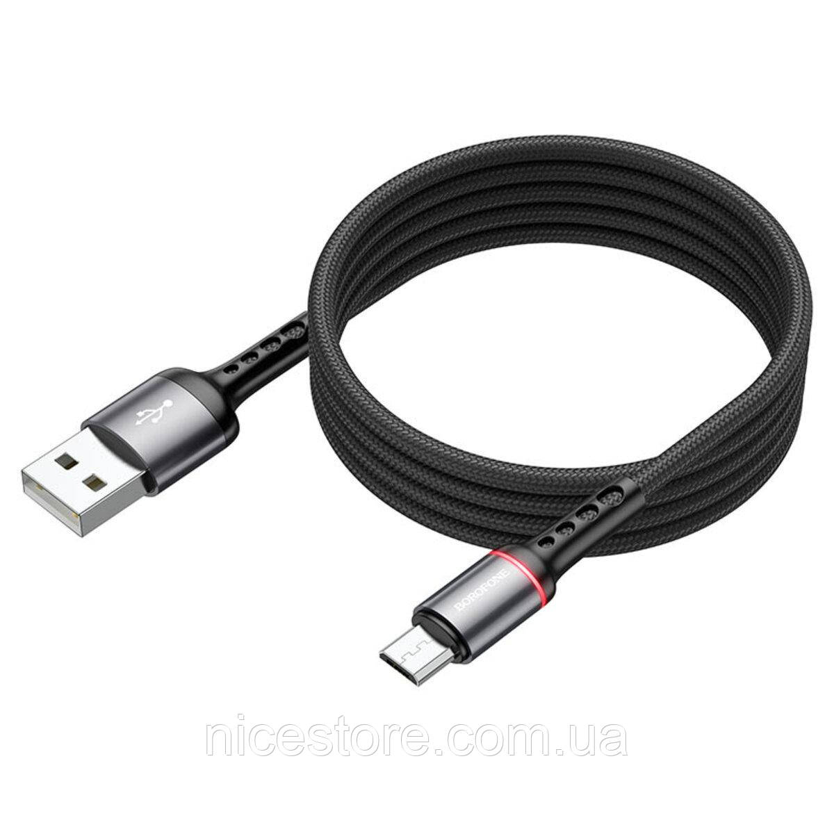 Кабель BOROFONE BU33 USB to Type-C 3A, 1.2m, nylon, aluminum connectors, light indicator, Black - фото 2 - id-p1995447210