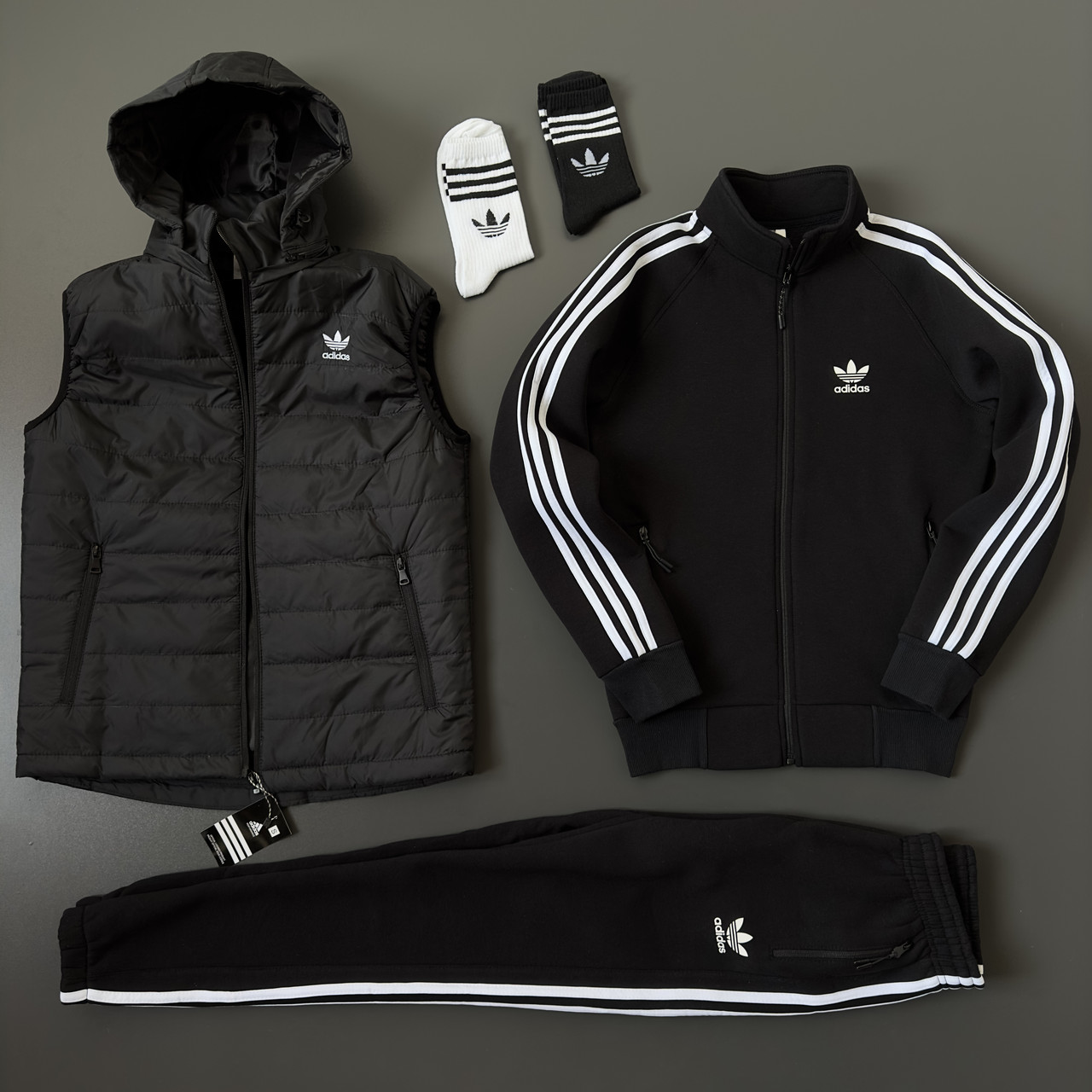 Спортивний костюм чоловічий зимовий жилет Adidas комплект на флісі адідас осінній чорний демісезонний