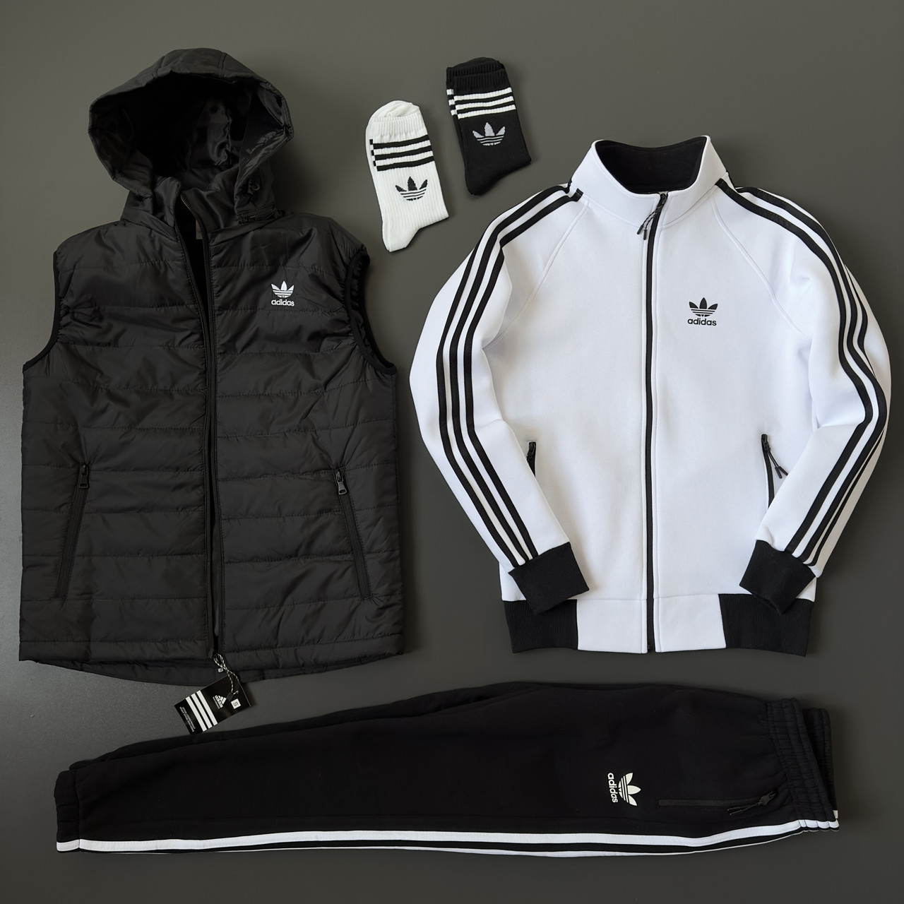 Спортивний костюм на флісі жилетка Adidas комплект зимовий осінній демісезонний адідас білий