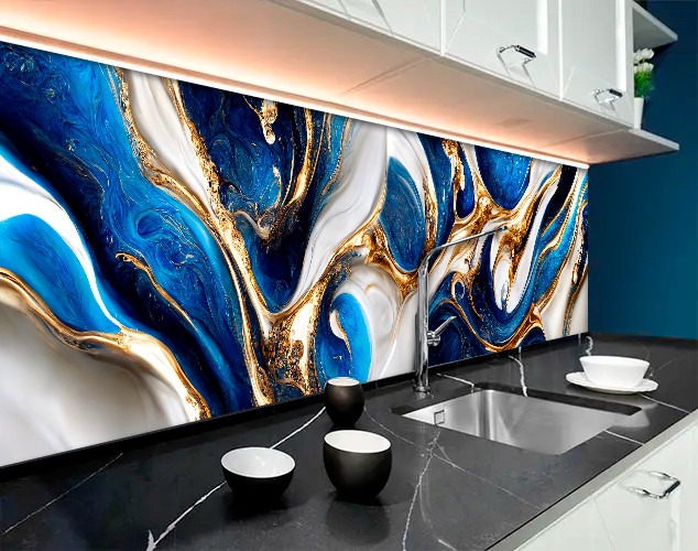 Наклейка на кухонний фартух 60 х 200 см, з фотодруком та захисною ламінацією Мармур