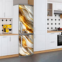 Наклейки на холодильник виниловая, текстура под мрамор с золотом, 180х60 см - Лицевая+Левая(А), с ламинацией