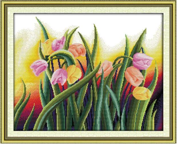 Набір для вишивання за нанесеною на канву схемою "Perfect tulips". AIDA 14CT printed 56*46 см