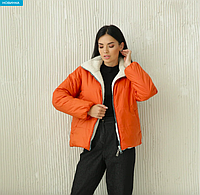 Женская стильная терракотовая молодежная демисезонная куртка на меху на молнии