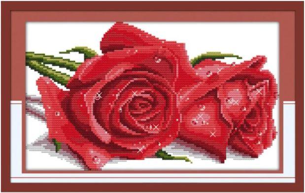 Набір для вишивання за нанесеною на канву схемою "Rose lover(1)(red)" . AIDA 14CT printed, 33*20 см