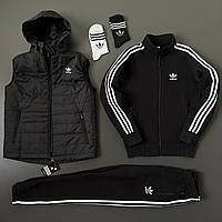 Спортивный костюм мужской на флисе Adidas + Безрукавка мужская Комплект теплый осенний зимний Адидас черный