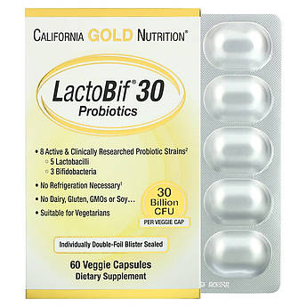 Пробіотики 30 млрд California Gold Nutrition LactoBif лактобацили біфідобактерії 10 капсул (1 пластинка)