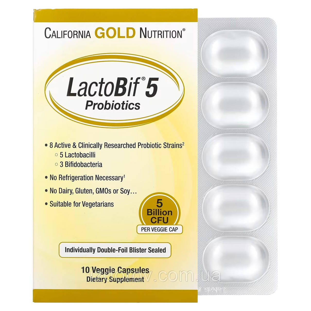 California Gold Nutrition, Комплекс пробіотиків LactoBif, 5 млрд КУО, 10 рослинних капсул