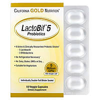 California Gold Nutrition, Комплекс пробиотиков LactoBif, 5 млрд КОЕ, 10 растительных капсул