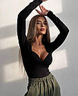 Боді жіноче з чашками і довгим рукавом мікродайвінг Fashion чорне, фото 10