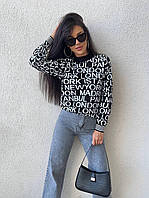 Женский свободный свитер с надписями Черный