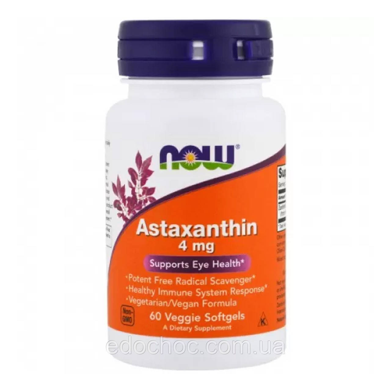 Астаксантин (Astaxanthin) 4 мг 60 капсул NOW-03251