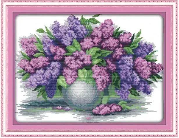 Набір для вишивання за нанесеною на канву схемою "Lavender vase". AIDA 14CT printed , 45*34 см