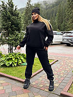 Стильный женский спортивный костюм с начесом черный без капюшона утепленный свободного кроя оверсайз Sahara