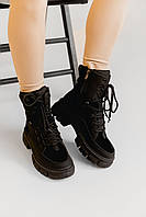 Женские зимние черные ботинки Теплые женские зимние ботинки нубук Стильные женские теплые ботинки