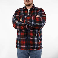 Куртка - рубашка мужская на меховой подкладке Рубашка в клетку на овчине Красный+синий XL
