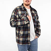 Куртка - рубашка мужская на меховой подкладке Рубашка в клетку на овчине Синий+бежевый L