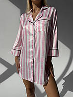 Женская рубашка для сна и дома белая в розовую полоску