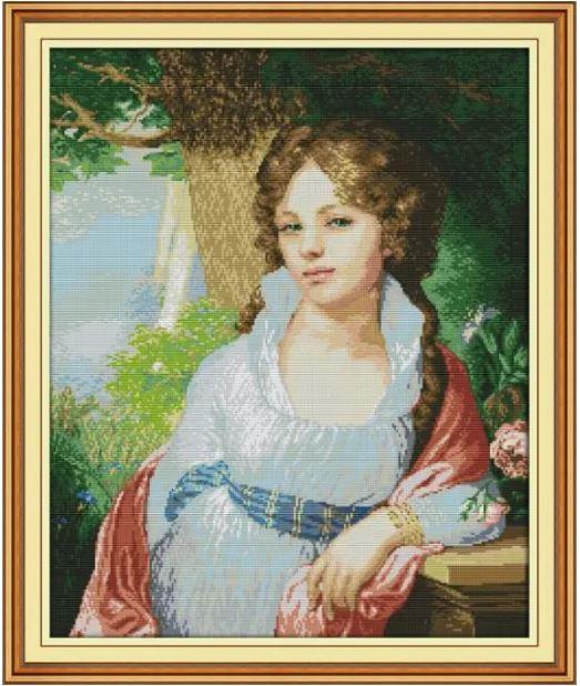 Набір для вишивання за нанесеною на канву схемою "Girl Painting".AIDA 14CT printed , 48*57 см