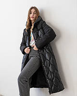 Теплое женское зимнее пальто пуховик на тинсулейте комбинированное 44-54 разные цвета серое 54