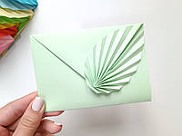 Конверт-открытка для денег ручной работы зеленая пастель