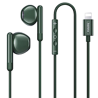 Наушники проводные с микрофоном Lightning для iPhone REMAX RM-522i Зеленый