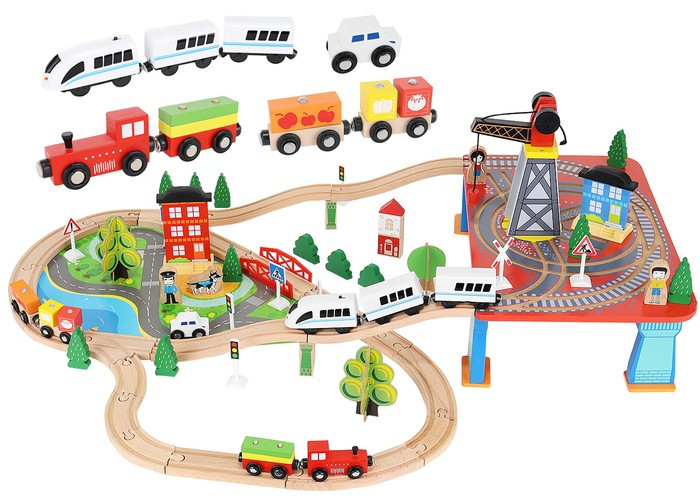 Дитяча дерев'яна дорога, потяг на батарейках 88 елементів 3.3 м, дитяча дорога, дитяча залізниця