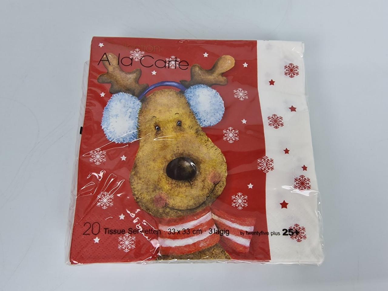 Красива серветка (ЗЗХЗЗ, 20 шт.) VIVA новий рік малюнок "Олень" (1 пачка), фото 1